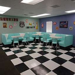 restaurant table and booths 3319_retro v shape booth table set_plywood table and booth set