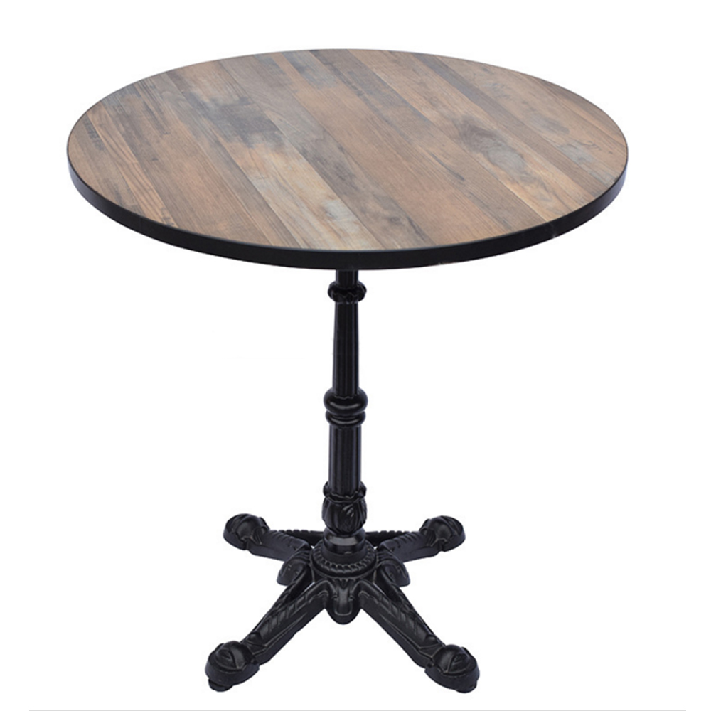 Plywood with laminate walnut color antique round cafe room dining tables top with retro cast iron table legs Plywood with laminate walnut color antique round cafe room dining tables top with retro cast iron table legs, wood restaurant tables 1237