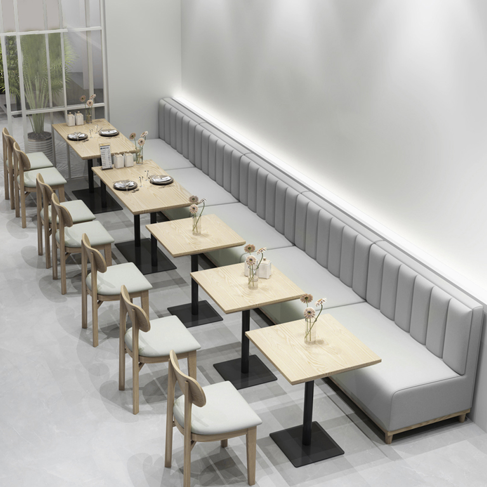 restaurant table and booths 3301_wood restaurant table and booth sofas_dining table and leather booth seating set