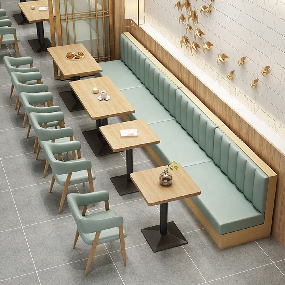 restaurant table and booths 3302_dining tablea and plywood booth seating_wood restaurant table and leather booth