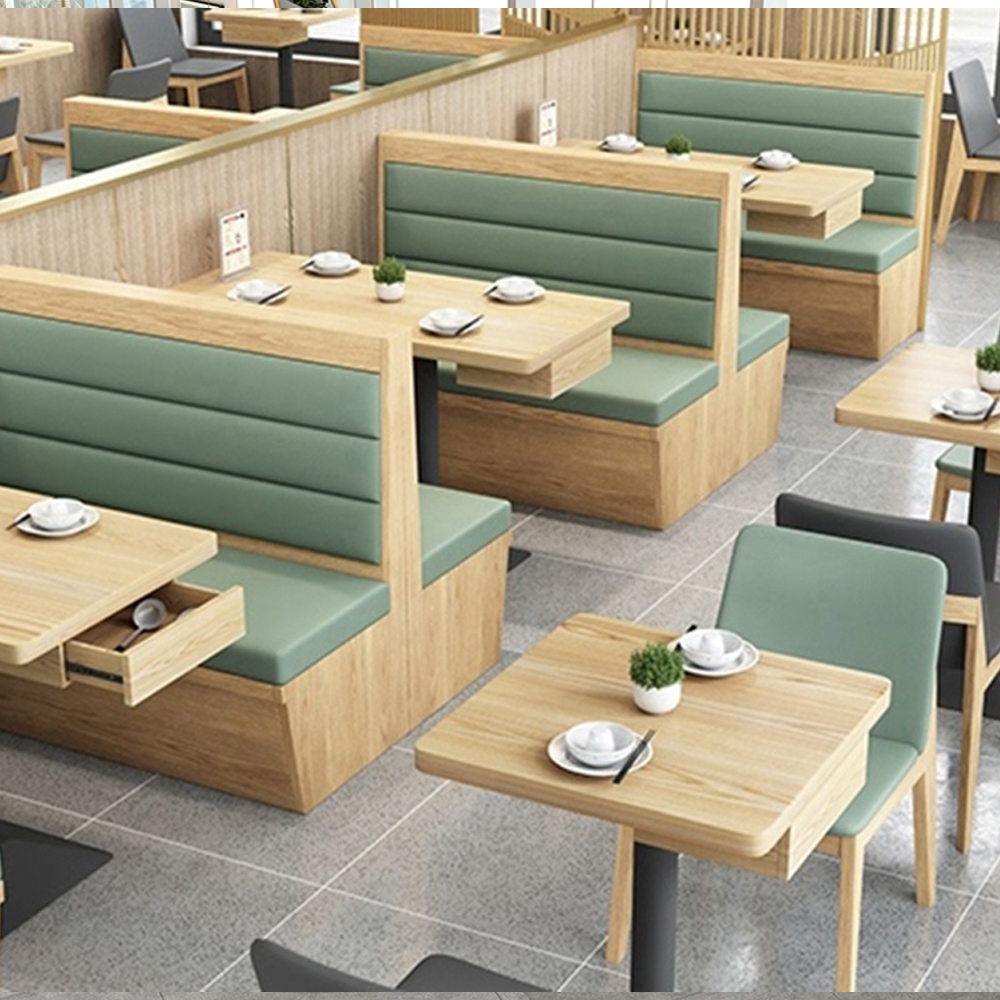 restaurant table and booths 3310_modern table and double side booth_modern wood table and booth