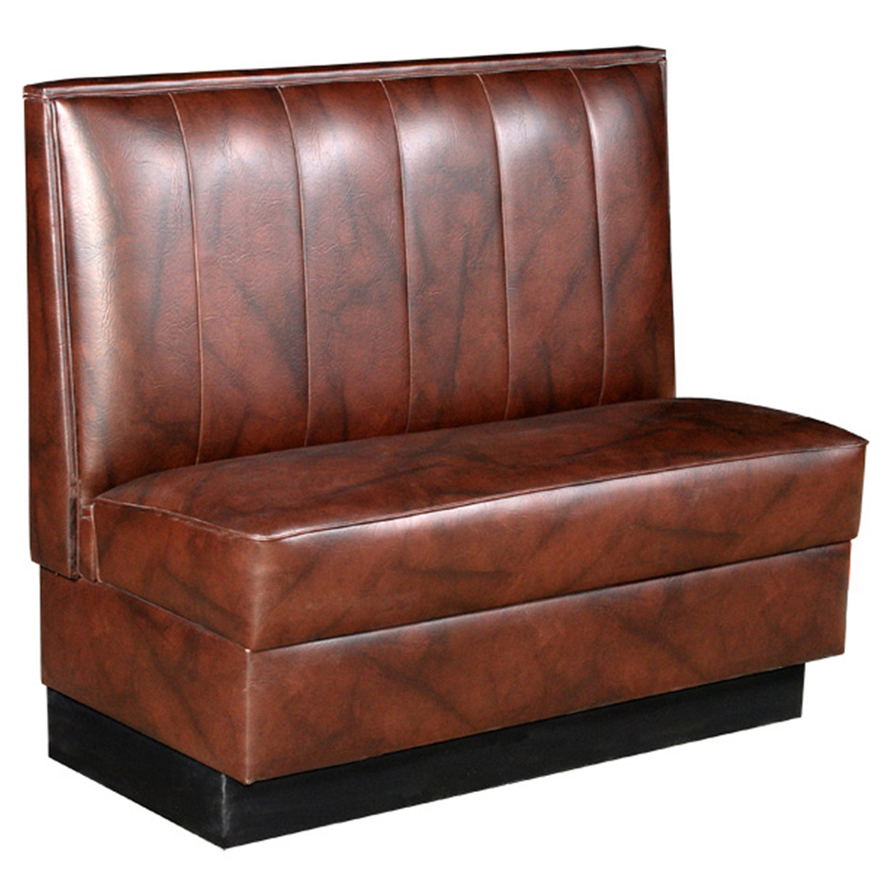 Durable dark brown leather upholstered cafeteria/diner antique dining booth sofas with stripe back