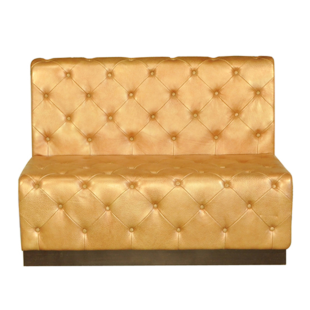 Produce classic design button back and seats dining booth seating materials is plywood with wood diner booth / restaurant dining booth seating frame, and golden color leather upholstered restaurant booth seating button back and seats Classic design golden leather button back and seat bench seats golden coffee room leather booth seating, classic button design coffee leather booth seating 5027