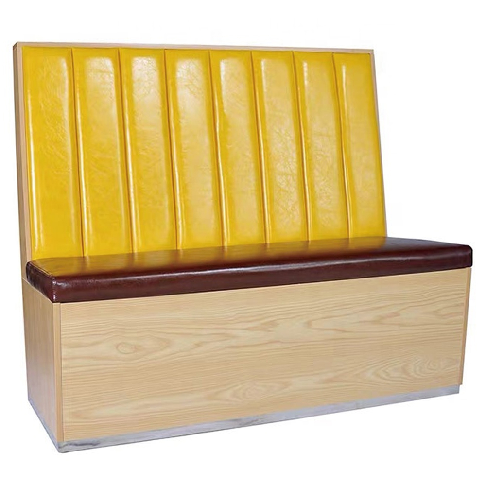 storage plymold booth seating_customize storage bench seating_customize plymold frame leather cushioned storage booth yellow PU leather stripe back storage bench seating storage plymold booth seating_customize storage bench seating_restaurant booth seating 5259