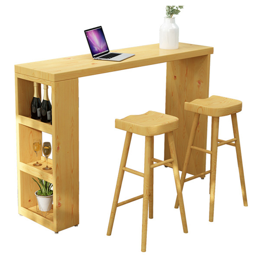 bar table and chairs set 6621_dining wood high table set_U shape high table with barstools